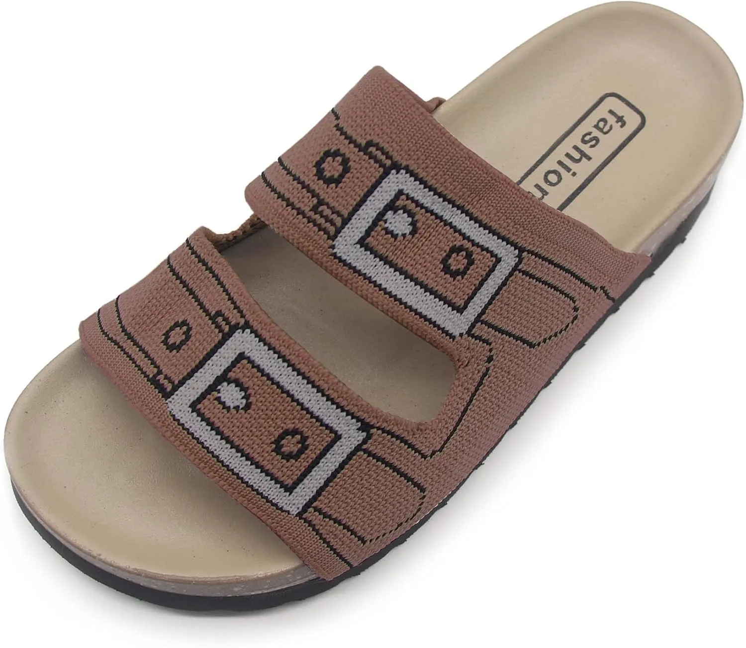 Women & Men Flat Slide Sandals with Soft Knit Prints Comfort Low Arch Footbed Sandals Open Toe Comfort Non-Slip Indoor and Outdoor Use Pool Party Home