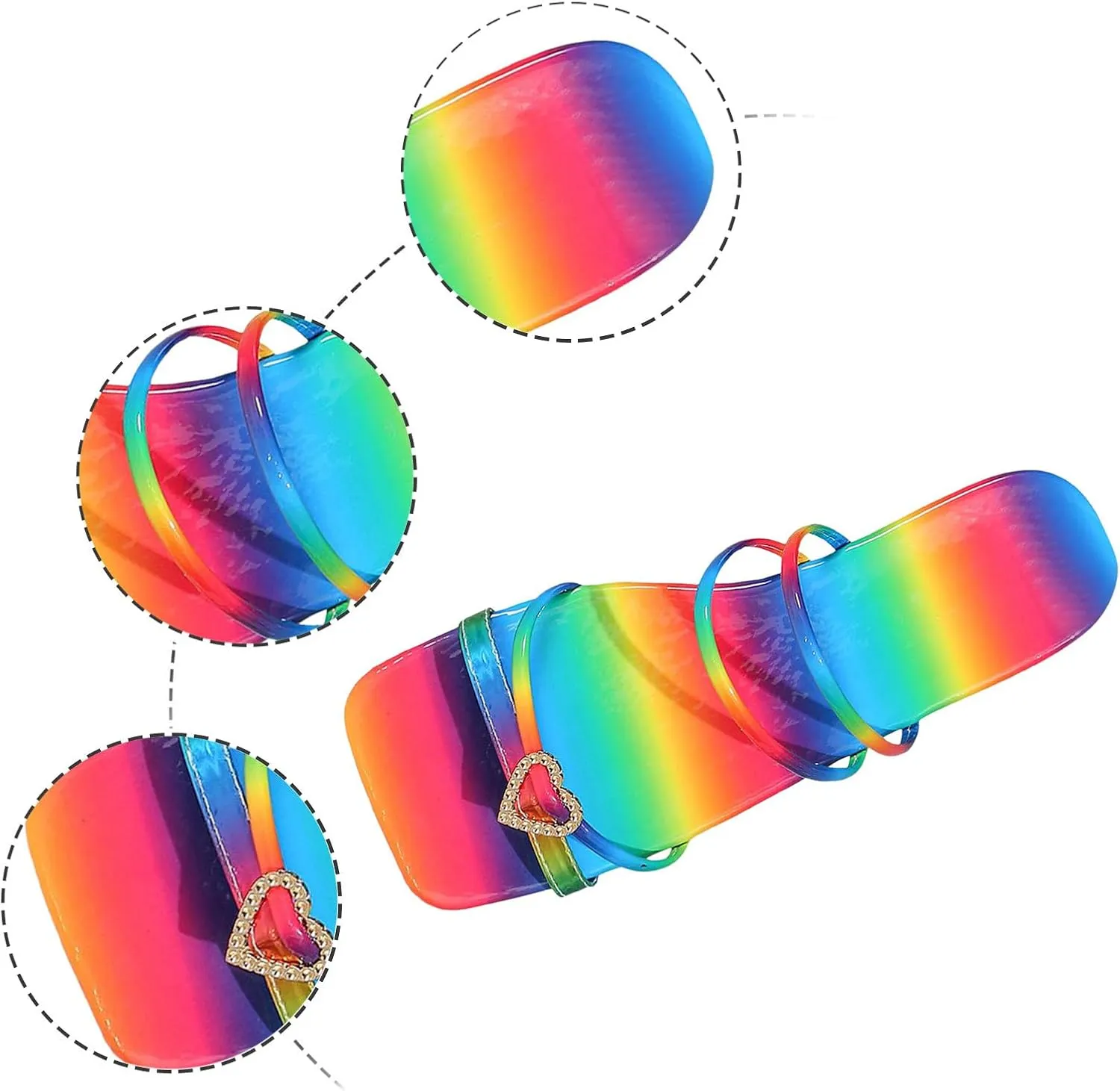 Women Dressy Flat Sandals Rainbow Graphic Slip on Open Toe Comfort Strappy Sandals Non Slip Trendy Summer Sandals Ladies Vintage Beach Sandals