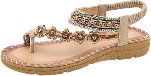 Women Flat Sandals Peep toe Boho toe Loop Woven One toe Sling Sandals Braided Beach Elastic Band toe Ring Falt