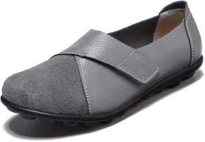 Women Premium Ultra Soft Orthopedic Flats Loafers Leather Slip on Soft Bottom Non-Slip Adjustable Easy On Comfy Large Size Moccasins Walking Dotmalls Shoes (Grey,7,Women,7)