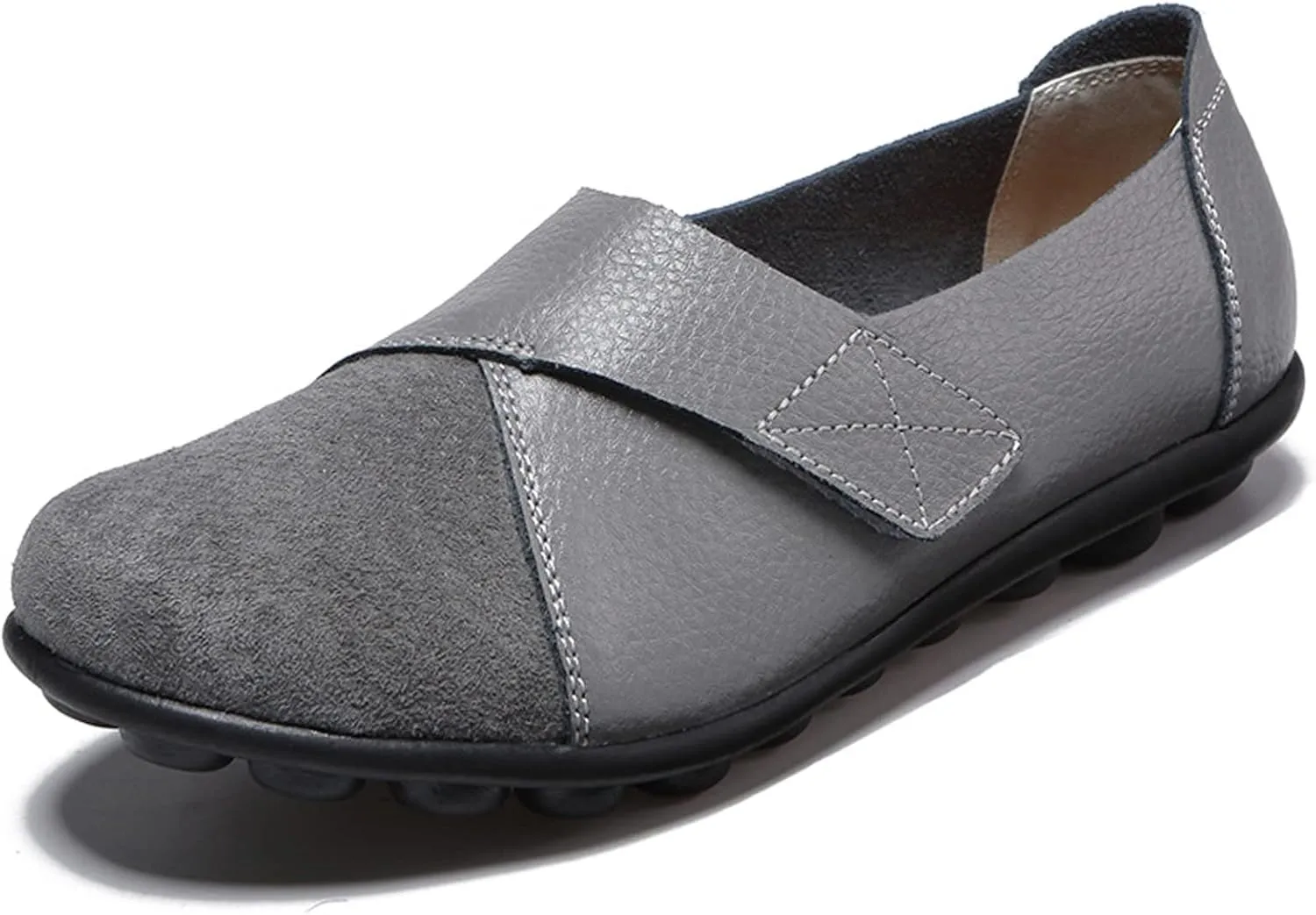 Women Premium Ultra Soft Orthopedic Flats Loafers Leather Slip on Soft Bottom Non-Slip Adjustable Easy On Comfy Large Size Moccasins Walking Dotmalls Shoes (Grey,7,Women,7)