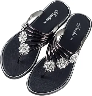 Women Rhinestone Boho Flip Flops Summer Comfort Beach Slippers Clip Toe Slide Sandal Bohemian Thong Sandals Flats