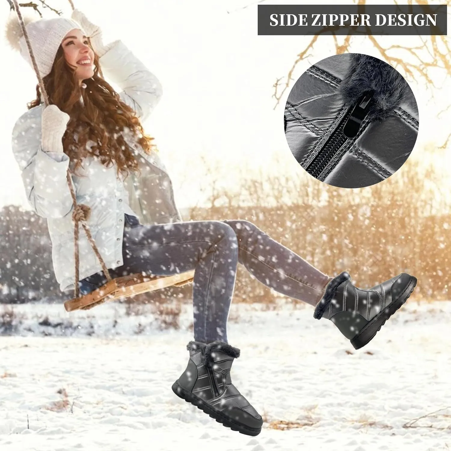 Women Winter Boots for Waterproof: Warm Fur Lined Snow Booties for Hiking Work Walking - Non Slip Ladies Outdoor Shoes