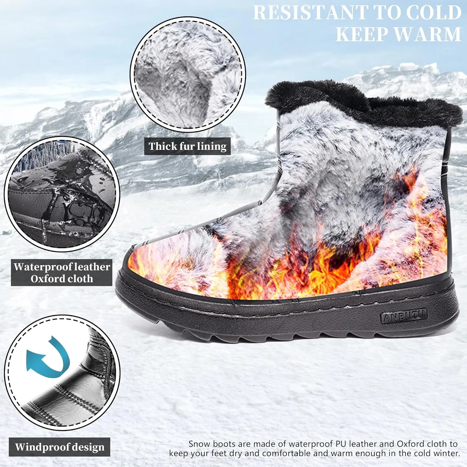 Women Winter Boots for Waterproof: Warm Fur Lined Snow Booties for Hiking Work Walking - Non Slip Ladies Outdoor Shoes