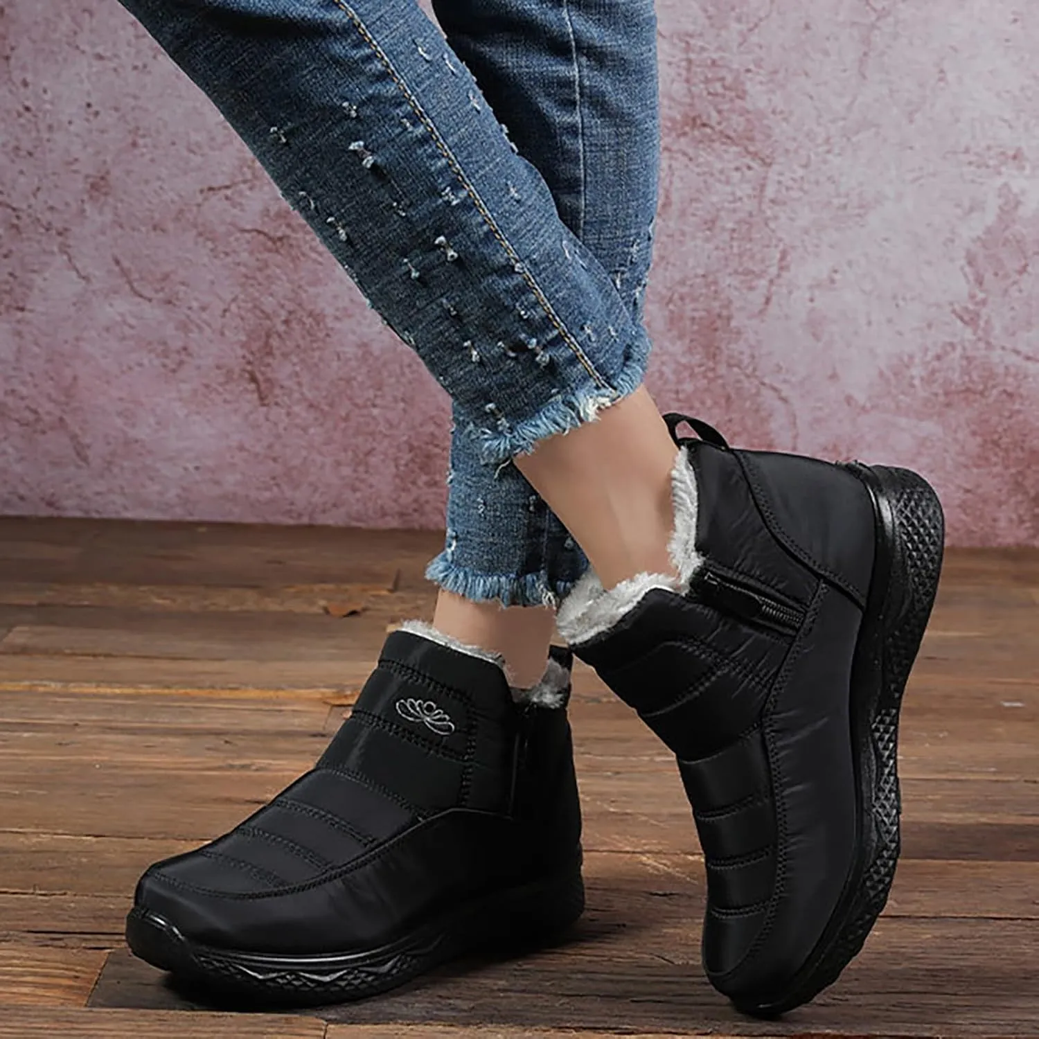 Women Winter Boots Waterproof Ladies Slip On Snow Boots Women Shoes with Hook Loop Barefoot Shoes Grounded Footwear Hiking Womens Cowboy Boots Men's Winter Booties
