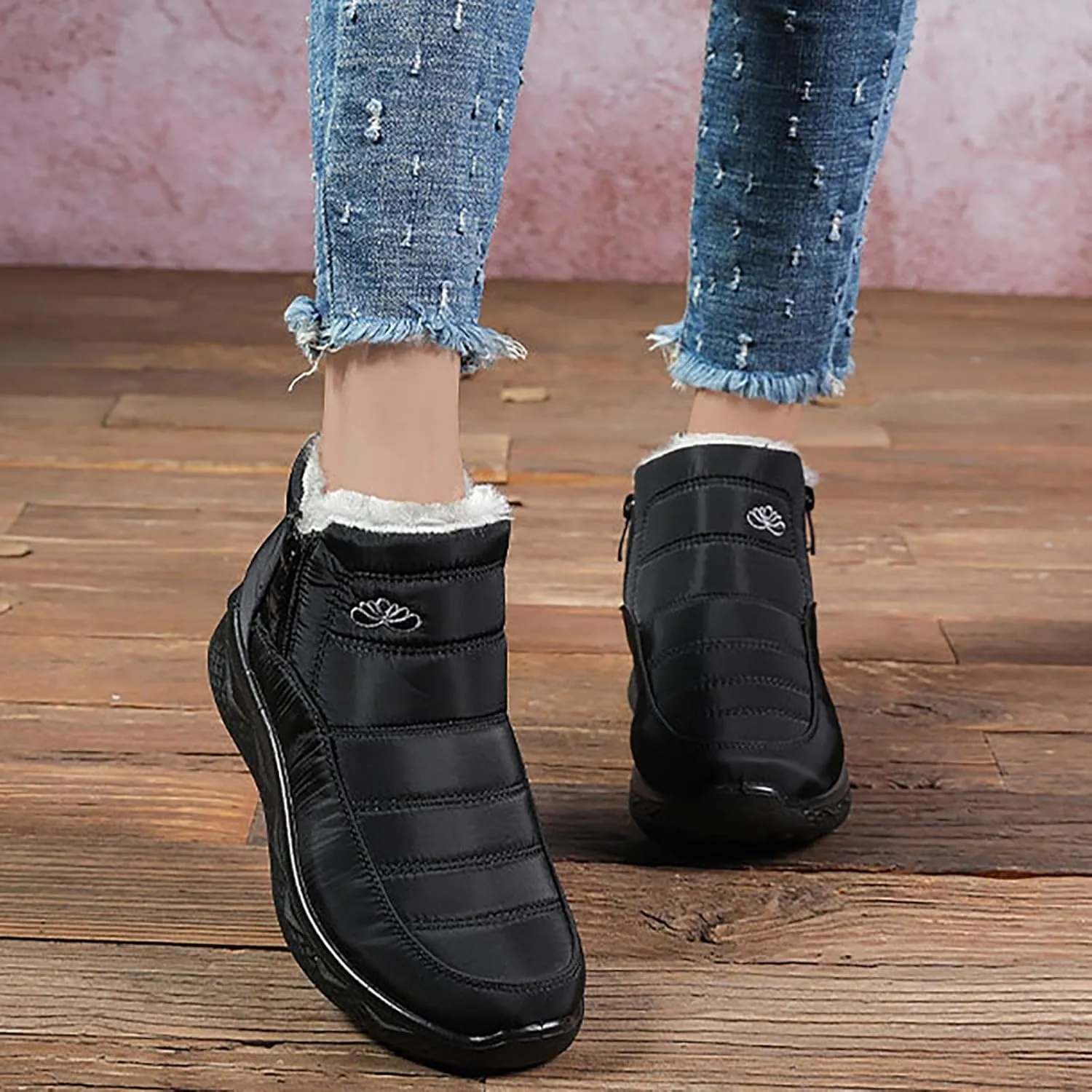 Women Winter Boots Waterproof Ladies Slip On Snow Boots Women Shoes with Hook Loop Barefoot Shoes Grounded Footwear Hiking Womens Cowboy Boots Men's Winter Booties