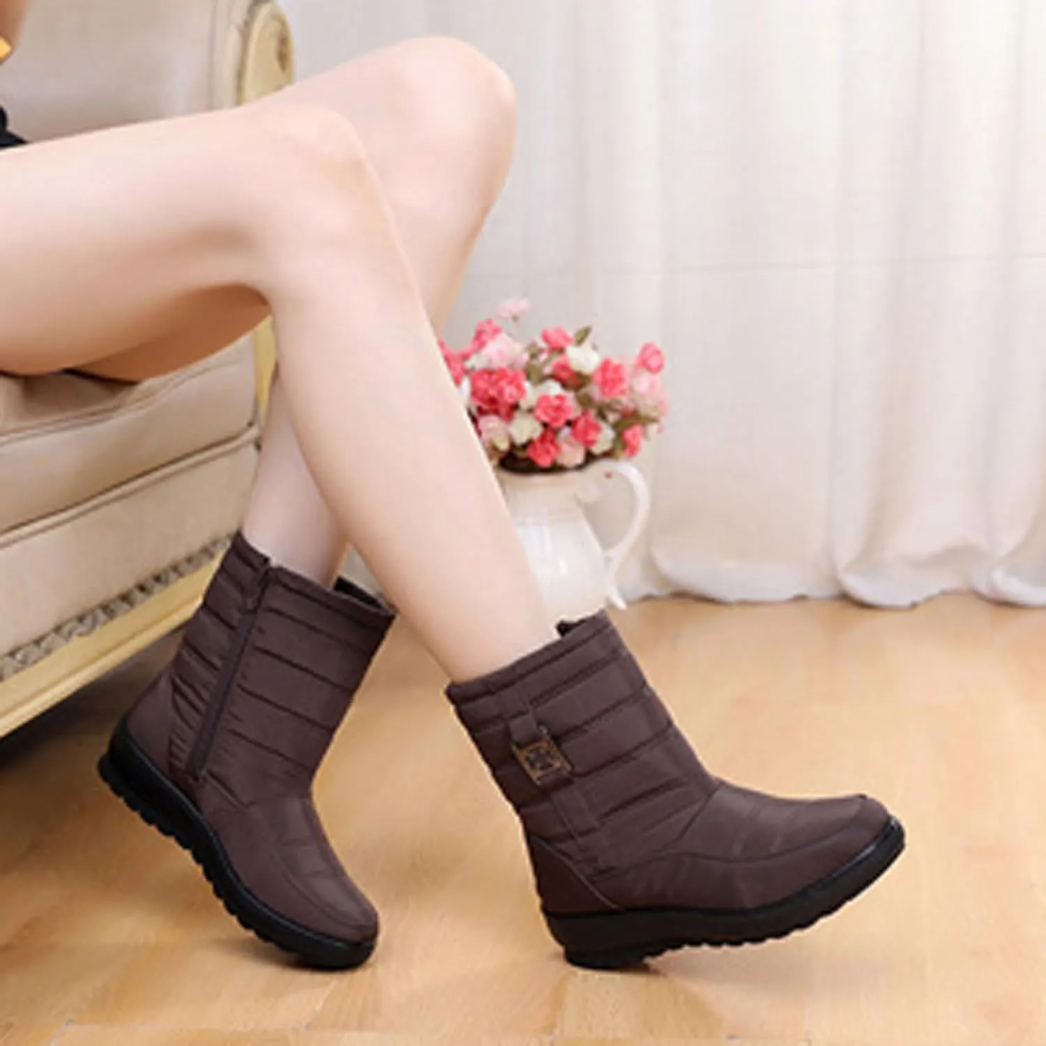 Women Winter Snow Boots Fleece Lined Walking Booties Fashion Flat Bootie Non Slip Outdoor Ankle Short Boot Lightweight Winter Shoes