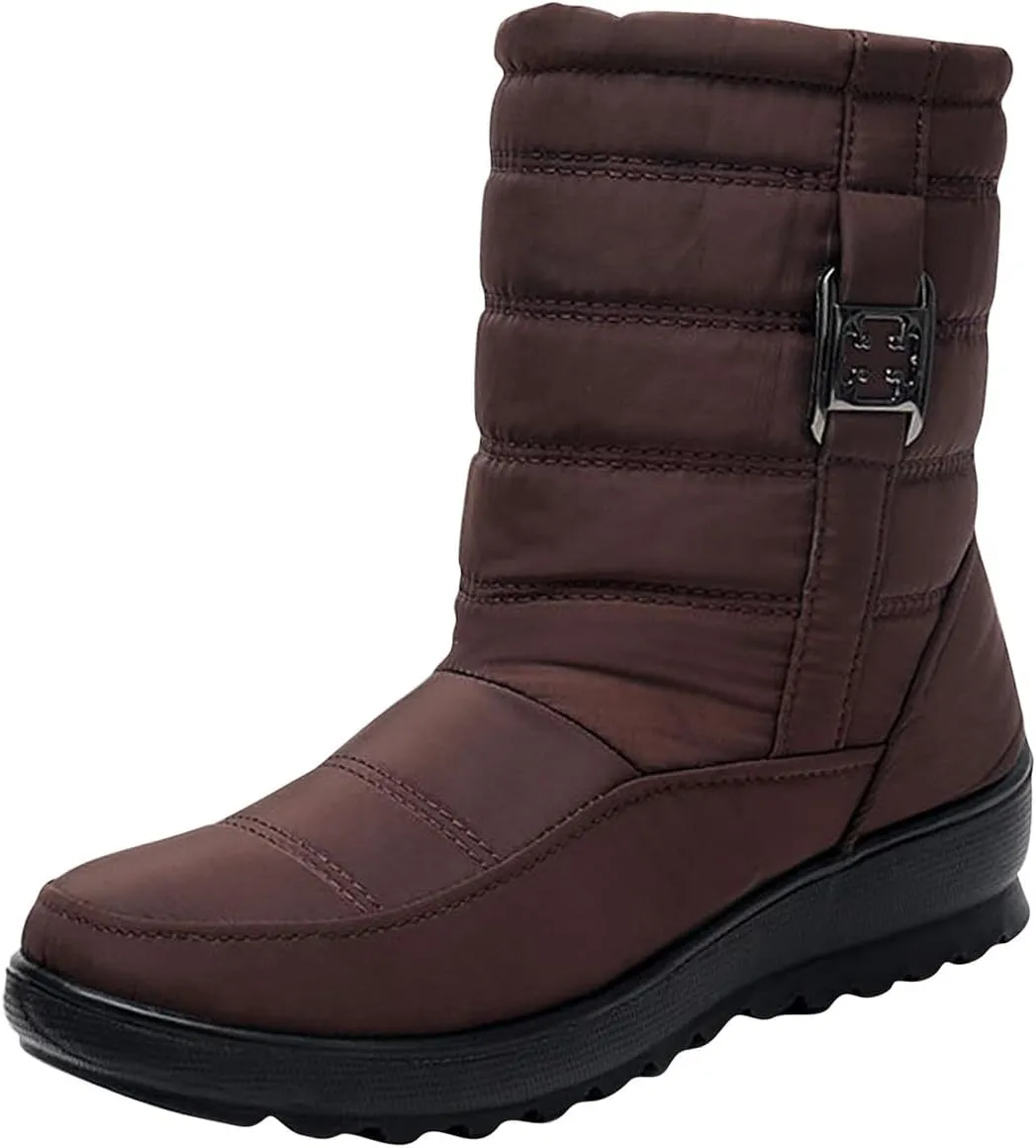 Women Winter Snow Boots Fleece Lined Walking Booties Fashion Flat Bootie Non Slip Outdoor Ankle Short Boot Lightweight Winter Shoes