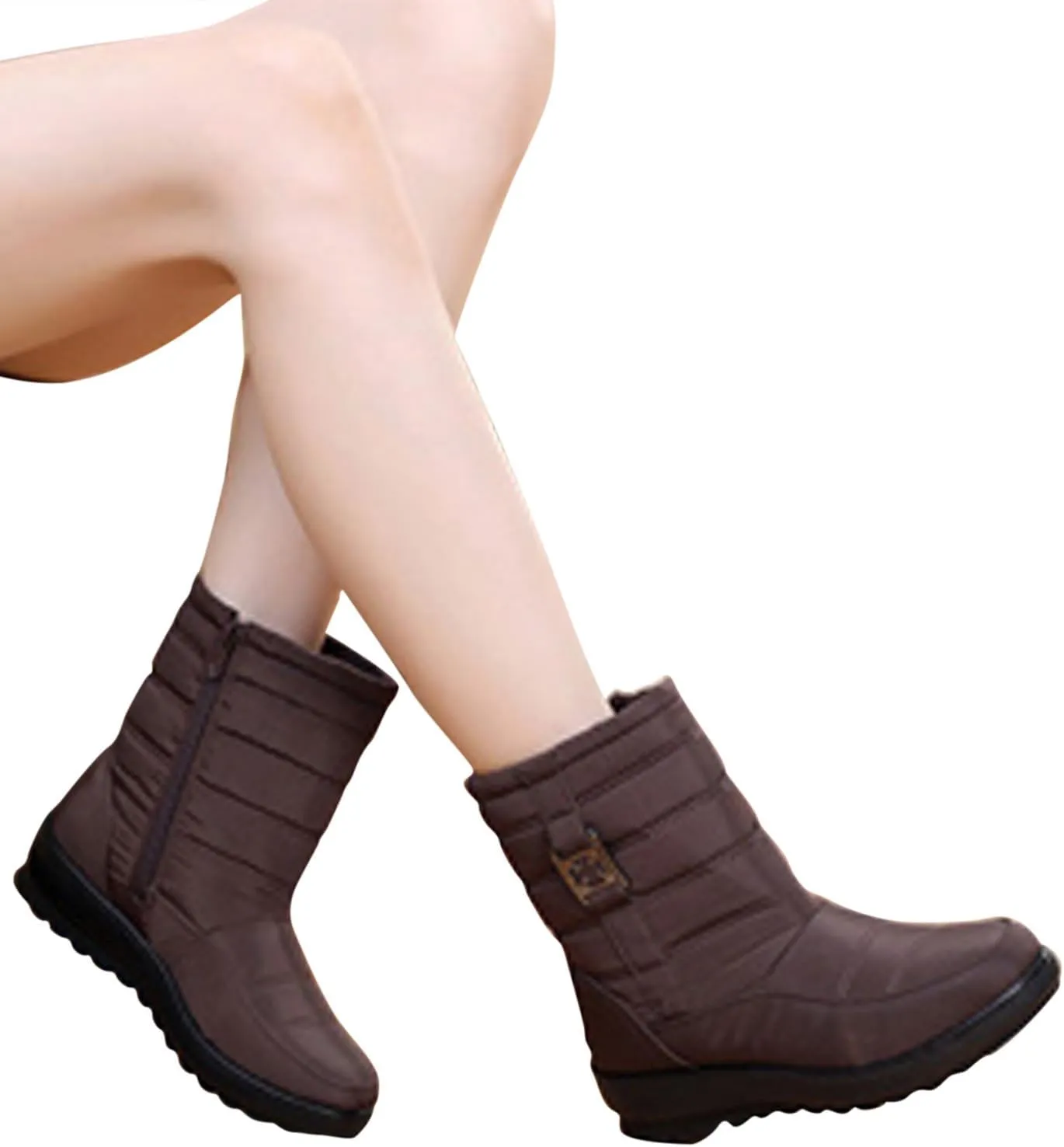 Women Winter Snow Boots Fleece Lined Walking Booties Fashion Flat Bootie Non Slip Outdoor Ankle Short Boot Lightweight Winter Shoes