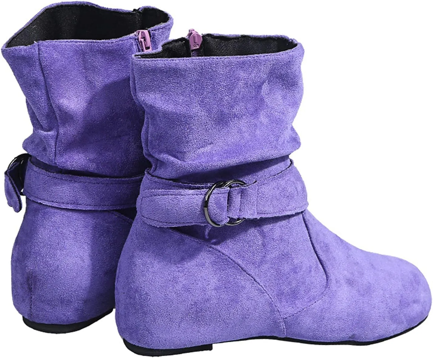 Women's Ankle Boots With Side Zipper Casual Winter Mid Calf Short Boots Slouchy Ruched Suede Flats Ankle Booties