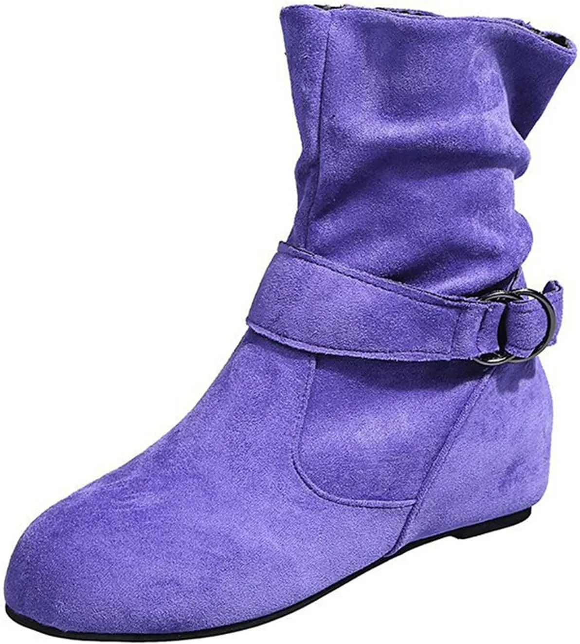 Women's Ankle Boots With Side Zipper Casual Winter Mid Calf Short Boots Slouchy Ruched Suede Flats Ankle Booties