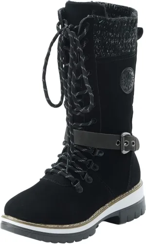 Womens Boots Winter Warm Cozy Lug Sole Boots for Women Durable Faux Leather Non Slip Mid-Calf Snow Boots