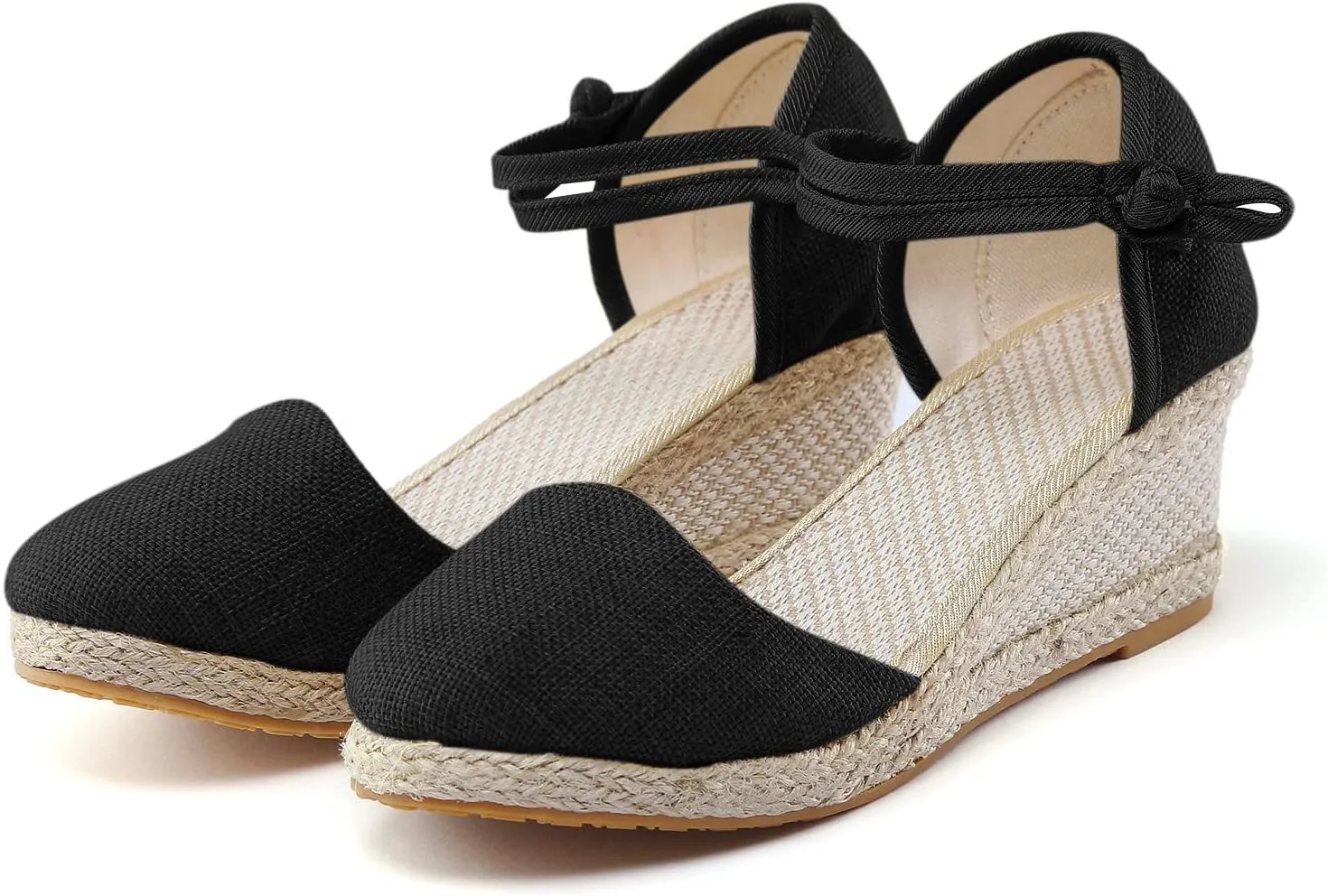 Women's Espadrille Wedges Sandals Bohemian Slip-ons Beach Shoes Platform Canvas Shoes Closed Toe Lace up Summer Shoes