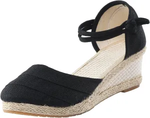Women's Espadrille Wedges Sandals Bohemian Slip-ons Beach Shoes Platform Canvas Shoes Closed Toe Lace up Summer Shoes