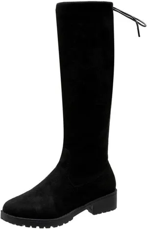 Women's Knee High Boots Flat Low Heel Slouch Pointed Toe Winter Boots Comfortable Pull on Slouch Boots