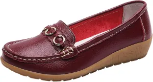 Womens Loafers Comfortable Dressy Leather Penny Loafers Slip On Walking Shoes Soft Driving Loafers Orthopedic Shoes