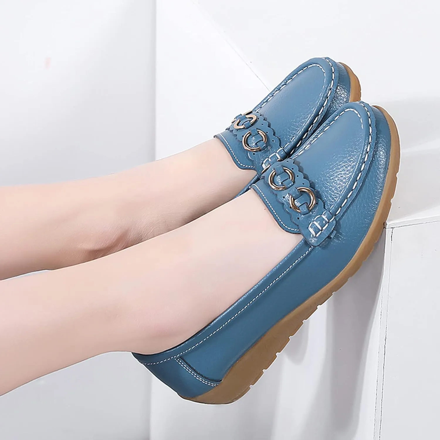 Womens Loafers Comfortable Dressy Leather Penny Loafers Slip On Walking Shoes Soft Driving Loafers Orthopedic Shoes