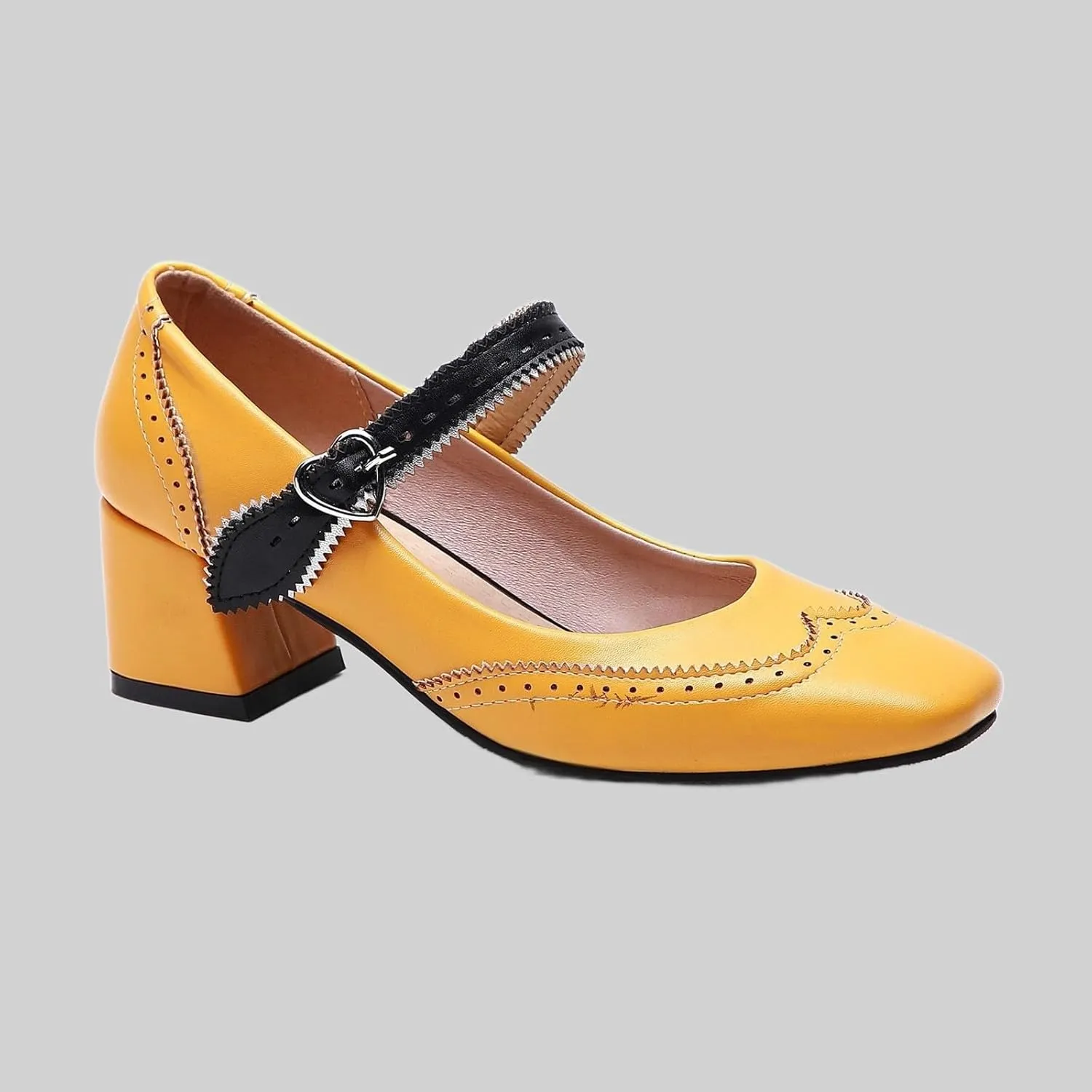 Women's Mid Heel Square Toe Mary Jane Shoes Comfortable Work Dress Casual Walking Slip On Loafers for Women Spring Summer Fashion Footwear