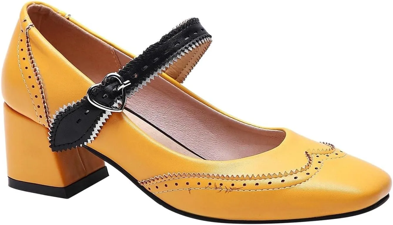 Women's Mid Heel Square Toe Mary Jane Shoes Comfortable Work Dress Casual Walking Slip On Loafers for Women Spring Summer Fashion Footwear