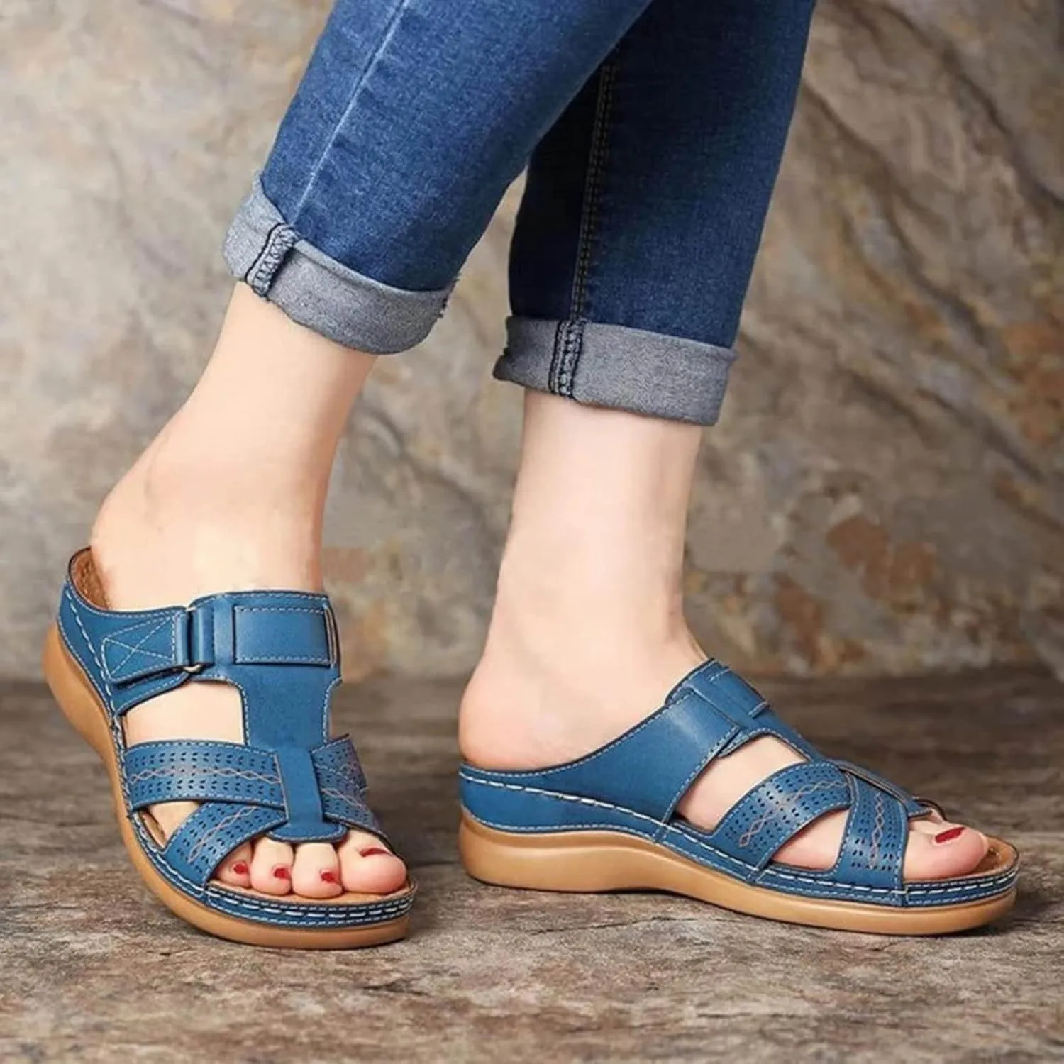 Women's Orthopedic Arch Support Sandals Comfort Walking Beach Flat Sandals Dressy Summer Comfortable Wedge Sandals Shoes