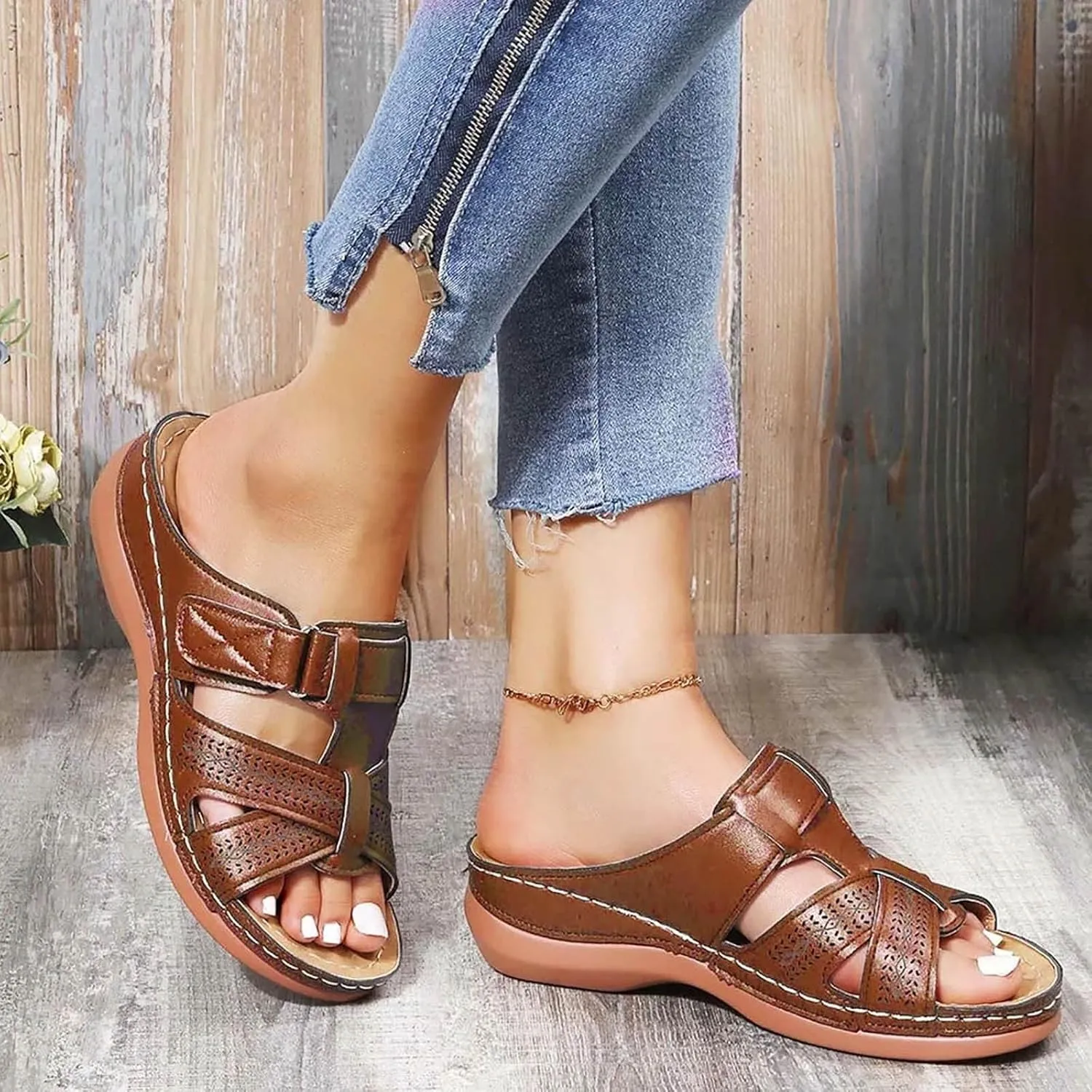 Women's Orthopedic Arch Support Sandals Comfort Walking Beach Flat Sandals Dressy Summer Comfortable Wedge Sandals Shoes