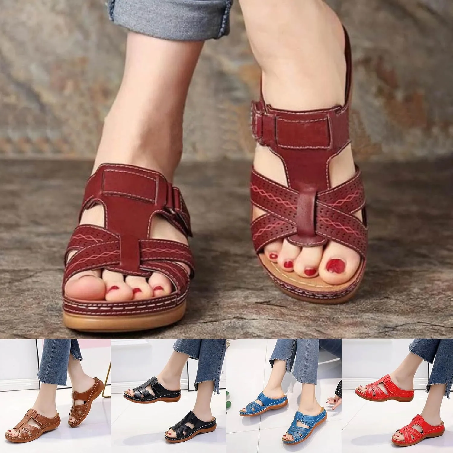 Women's Orthopedic Arch Support Sandals Comfort Walking Beach Flat Sandals Dressy Summer Comfortable Wedge Sandals Shoes
