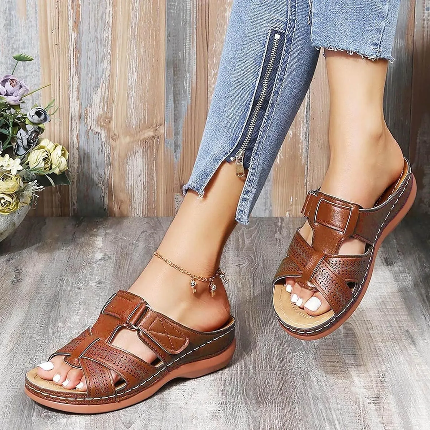 Women's Orthopedic Arch Support Sandals Comfort Walking Beach Flat Sandals Dressy Summer Comfortable Wedge Sandals Shoes