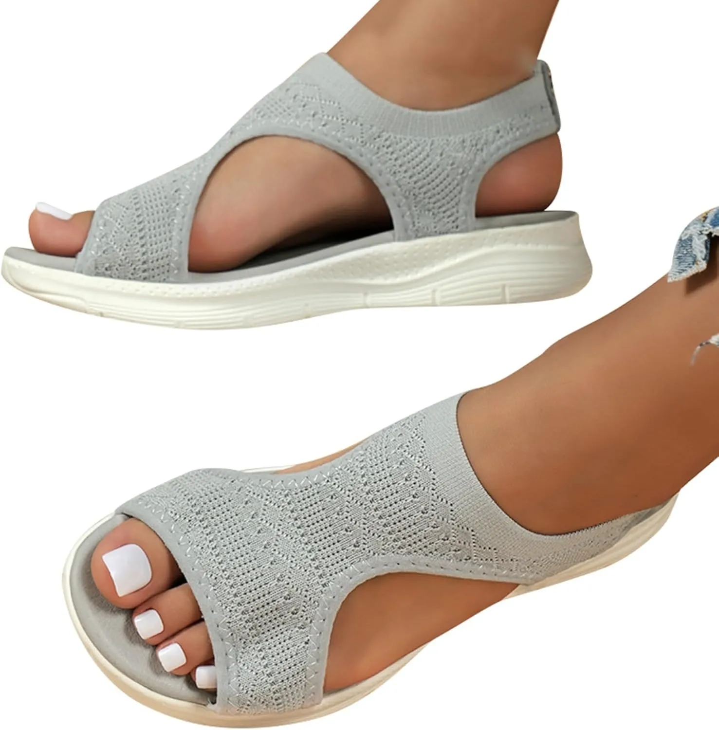 Womens Orthopedic Walking Sandals with Arch Support Open Toe Sports Sandals Breathable Knit Summer Shoes Summer Washable Slingback Orthopedic Slide Flat Sandals