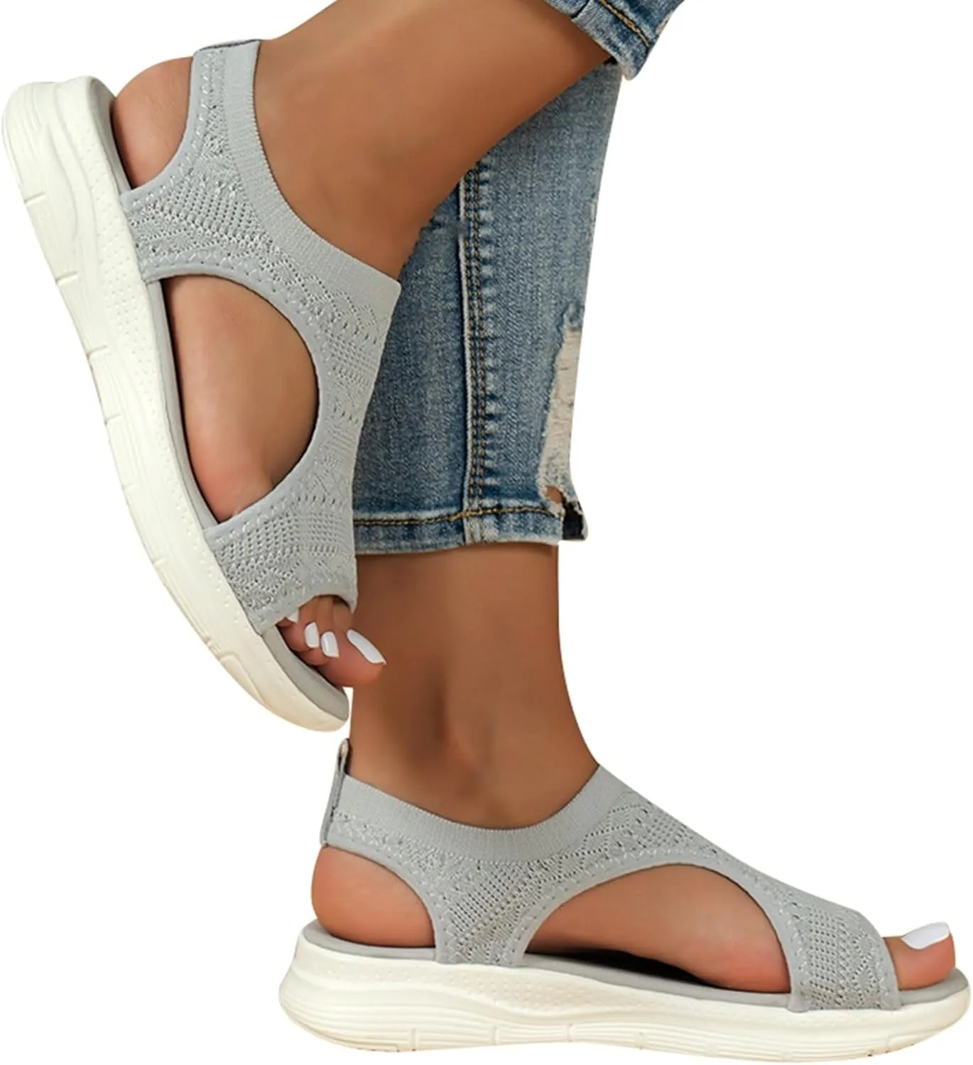 Womens Orthopedic Walking Sandals with Arch Support Open Toe Sports Sandals Breathable Knit Summer Shoes Summer Washable Slingback Orthopedic Slide Flat Sandals