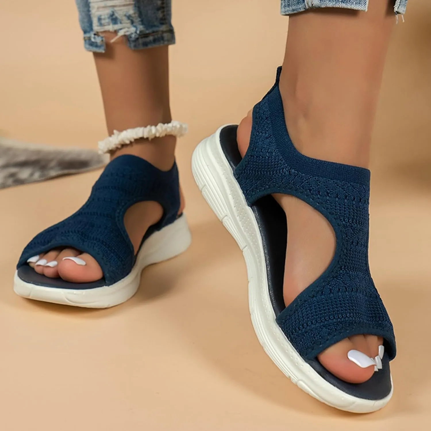 Womens Orthopedic Walking Sandals with Arch Support Open Toe Sports Sandals Breathable Knit Summer Shoes Summer Washable Slingback Orthopedic Slide Flat Sandals