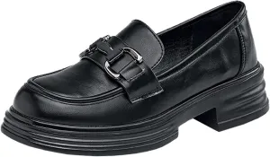 Women's Platform Loafers Casual Office Work Slip-On Autumn Chunky Fashion Genuine Leather Vintage with Metal Buckle - Soft Sole/Versatile Single Shoes
