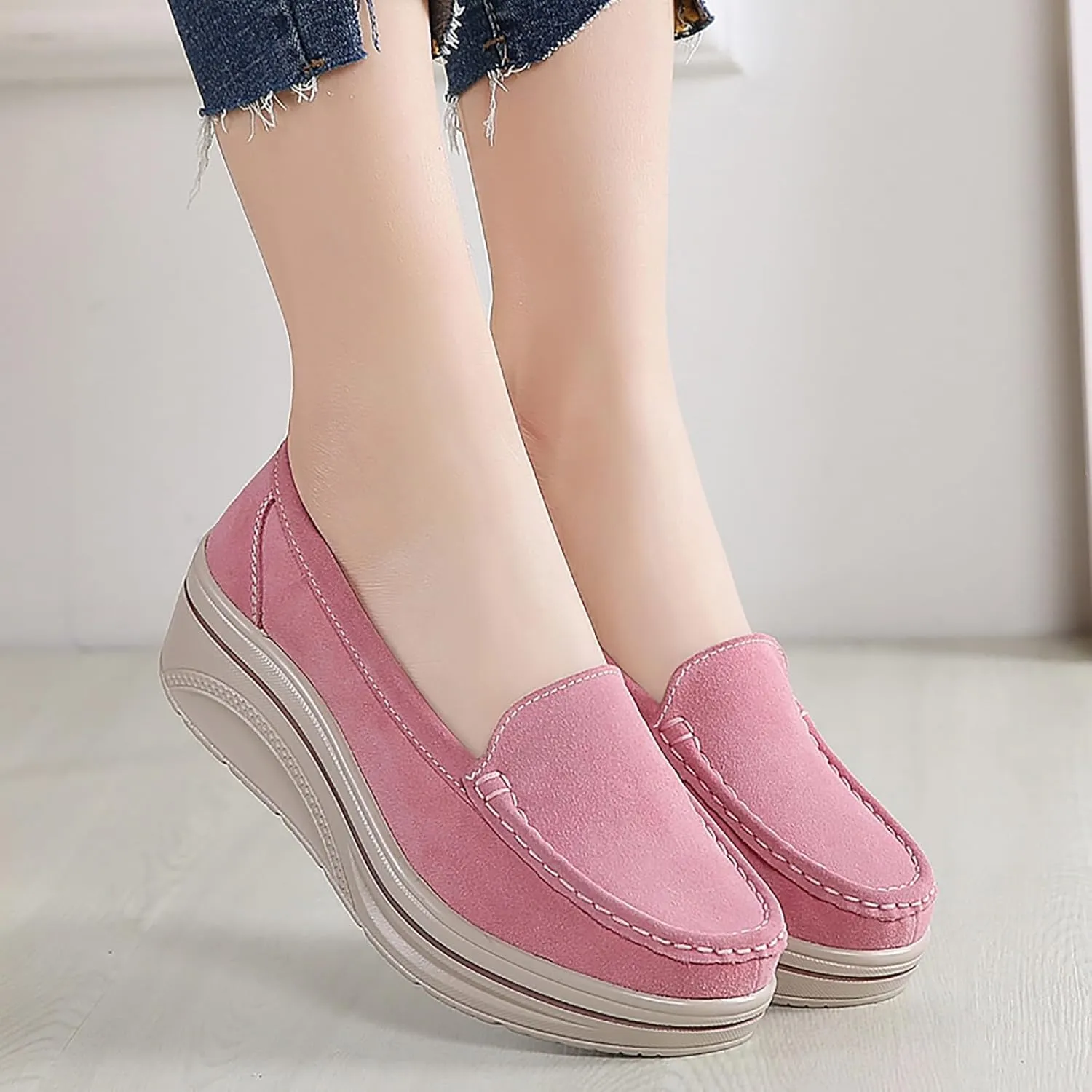 Women's Platform Loafers Slip On Wedge Comfortable Thick Soft Casual Walking Shoes Platform for Men with Memory Foam