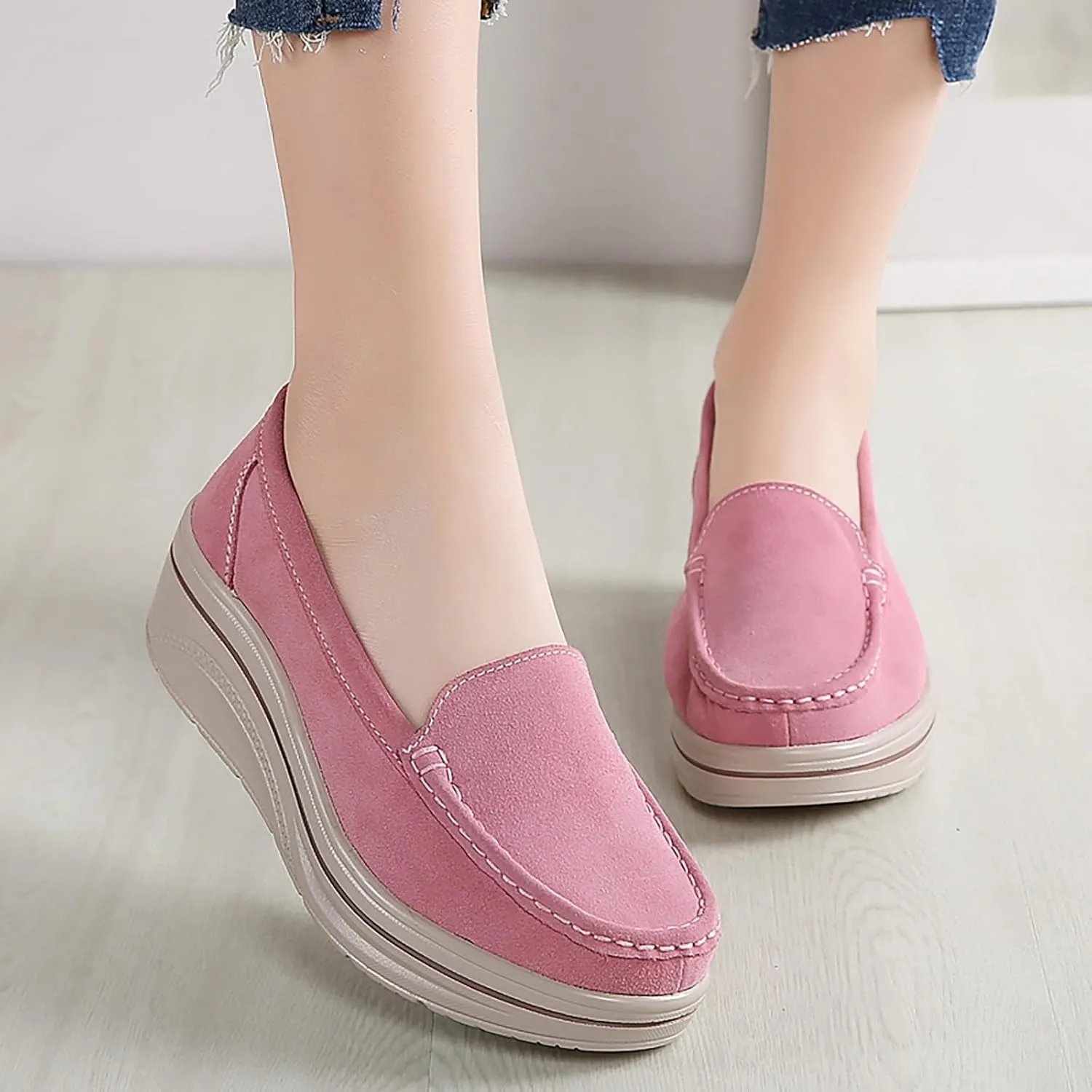 Women's Platform Loafers Slip On Wedge Comfortable Thick Soft Casual Walking Shoes Platform for Men with Memory Foam