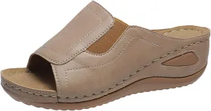 Women's Platform Sandals Summer Casual Comfort Air Cushion Leather Sandals Arch Support Slip on Wedge Slipper