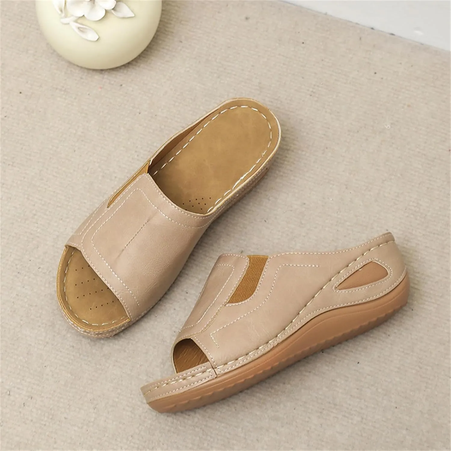Women's Platform Sandals Summer Casual Comfort Air Cushion Leather Sandals Arch Support Slip on Wedge Slipper
