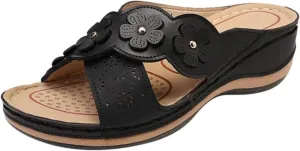 Women's Platform Wedge Orthopedic Sandals Comfort Open Toe Cross Strap Flowers Slide Sandal Slip On Slippers