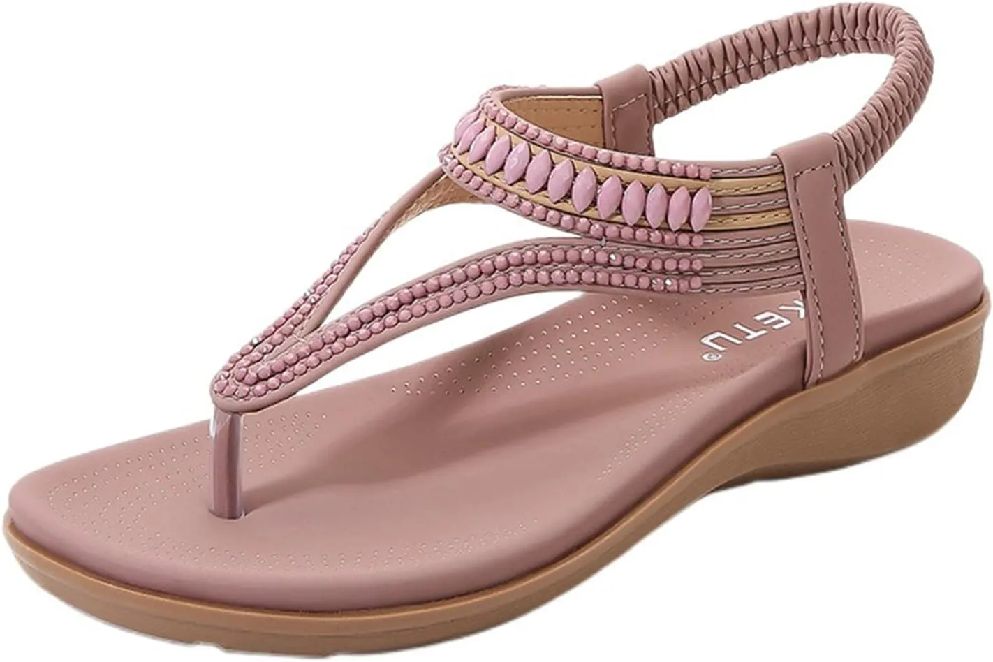 Womens Sandals Comfort Orthopedic Slingback Rhinestone Dressy Sandals Summer Walking Shoes Elastic Ankle Strap Flat Sandal for Beach Walking