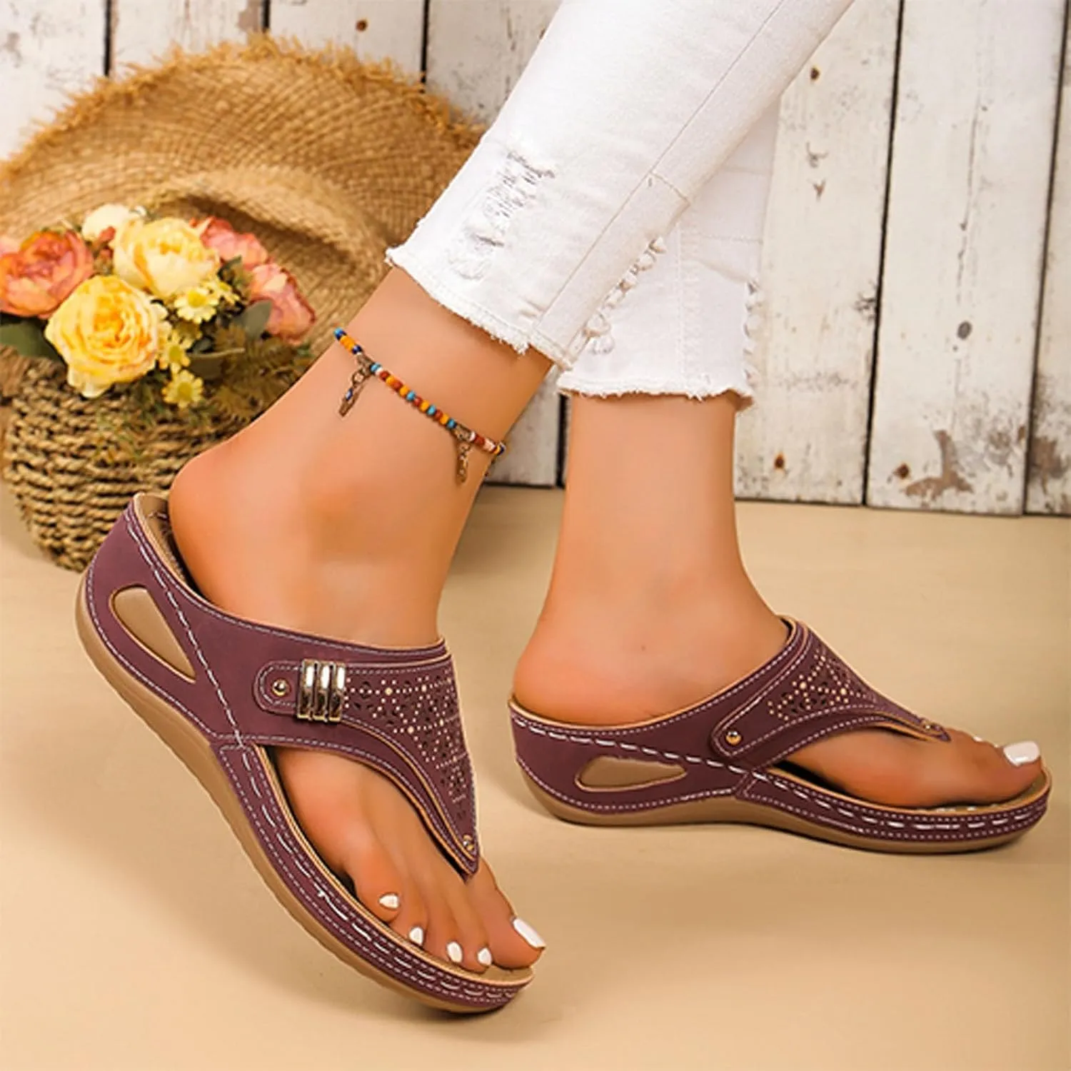 Womens Sandals Dressy Comfort Cushioned Flip Flops Women Slip On Wedge Thong Slides Summer Slippers For Woman Indoor