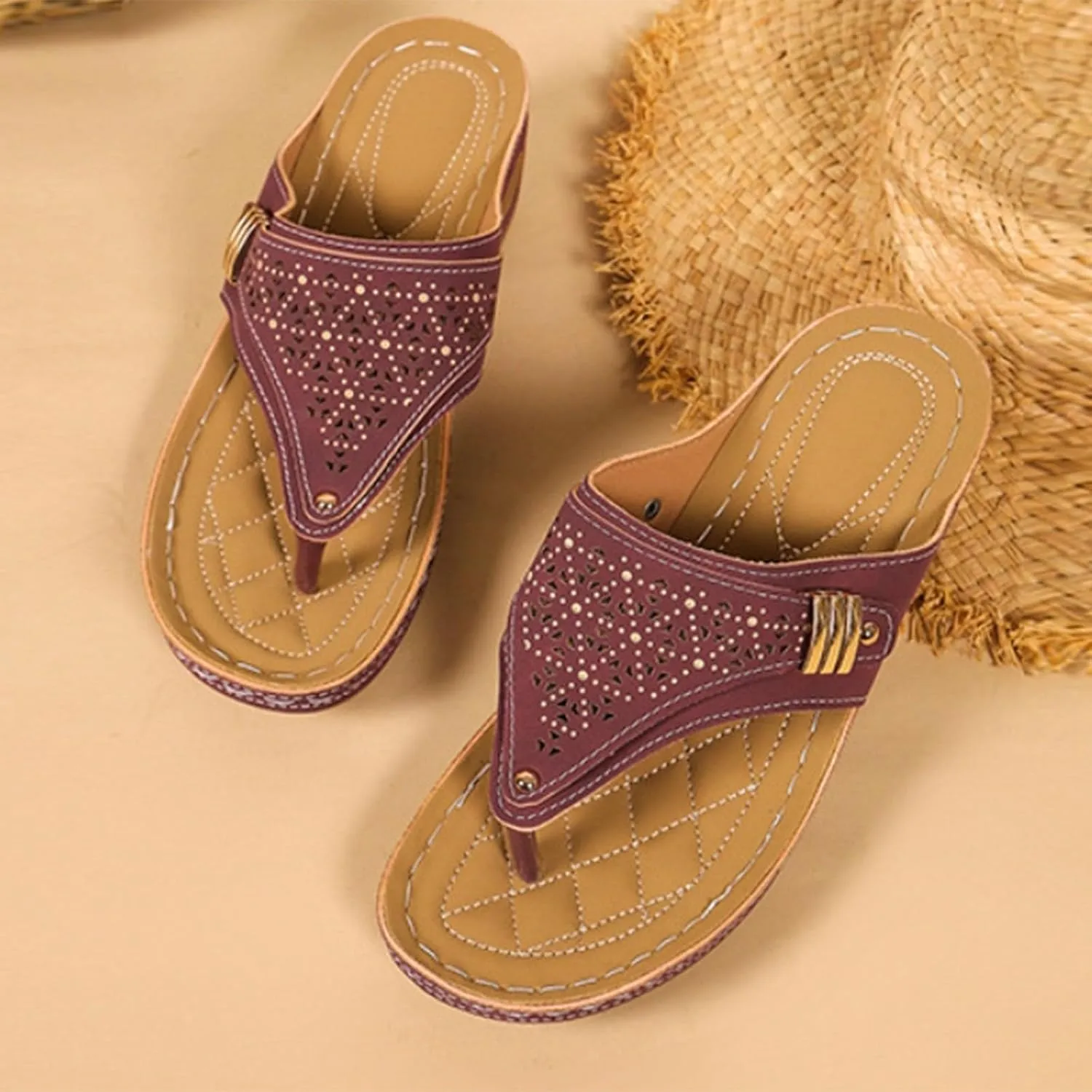 Womens Sandals Dressy Comfort Cushioned Flip Flops Women Slip On Wedge Thong Slides Summer Slippers For Woman Indoor