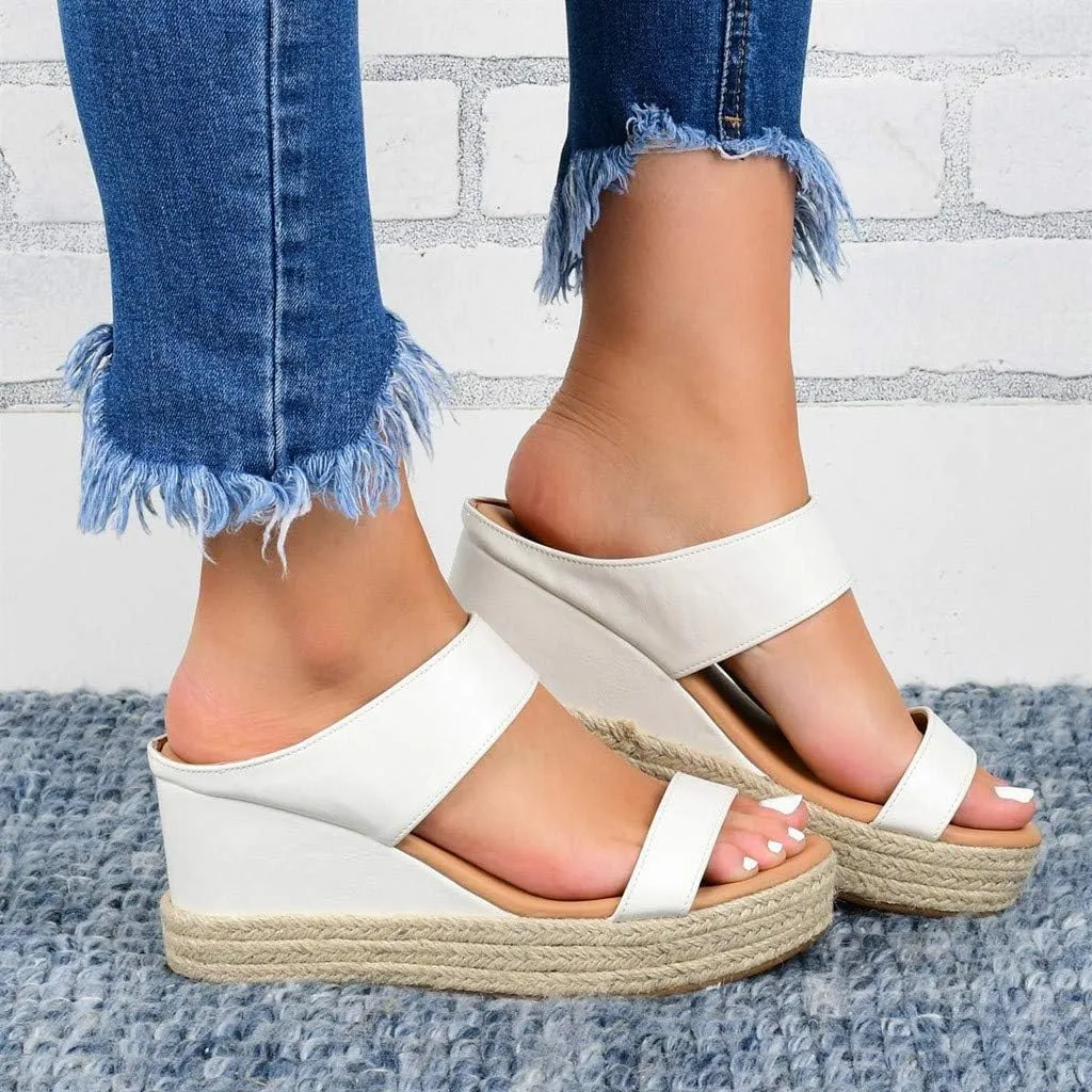 Womens Sandals Dressy, Womens Wedge Sandals Leather Slip on Platform Sandal Comfortable Beach Flats Shoes