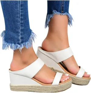 Womens Sandals Dressy, Womens Wedge Sandals Leather Slip on Platform Sandal Comfortable Beach Flats Shoes