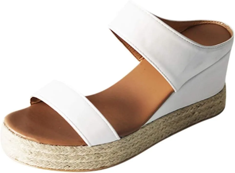 Womens Sandals Dressy, Womens Wedge Sandals Leather Slip on Platform Sandal Comfortable Beach Flats Shoes