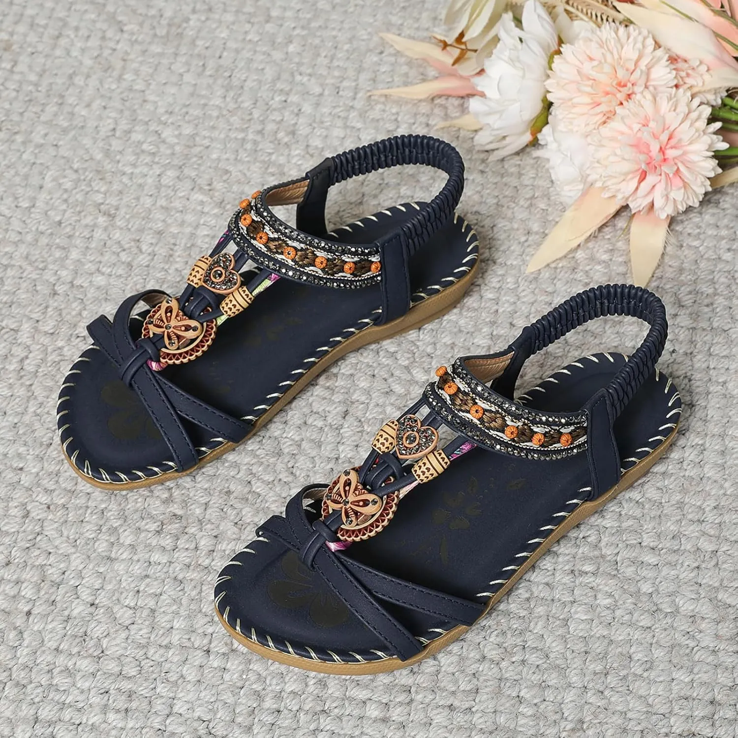 Womens Sandals Summer Beach Comfort Walking Shoes Bohemian Flip Flops Flat Sandals for Women