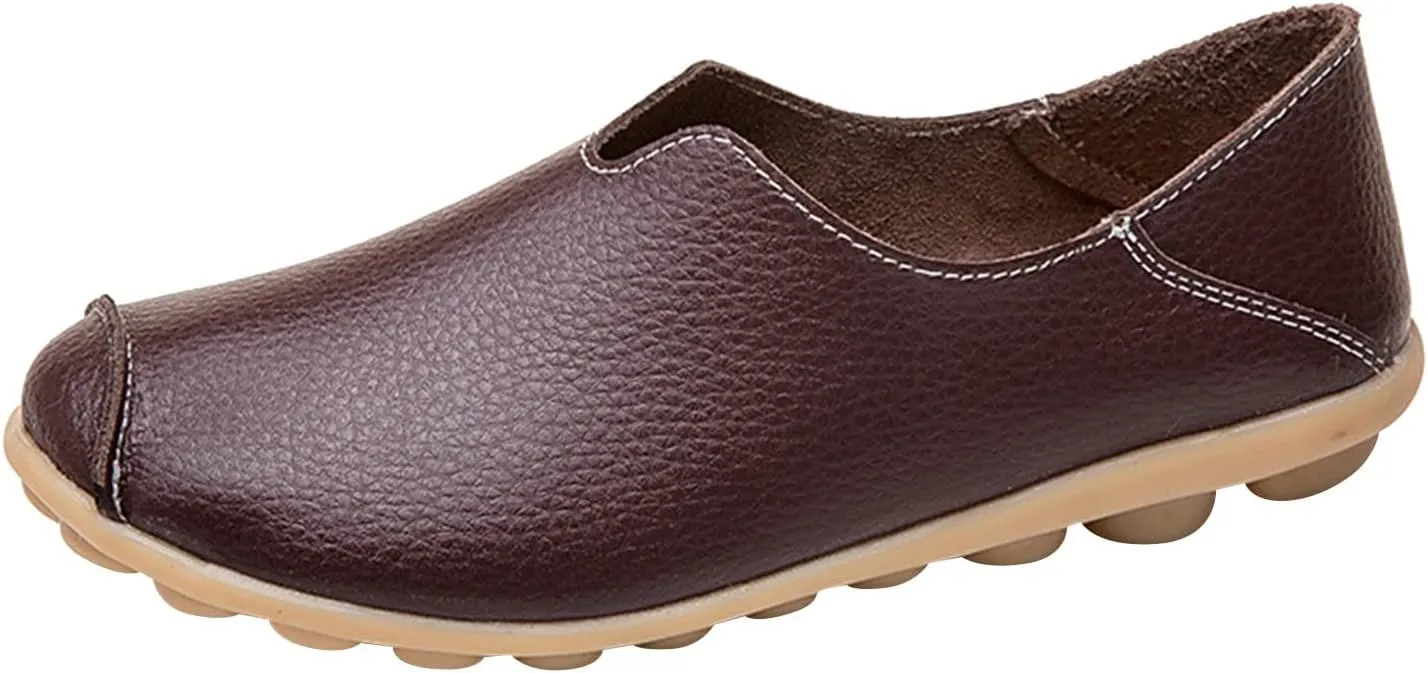Women's Slip-On Loafers Lug Sole Non Slip Shoes Soft Lightweight Walking Driving Shoes Versatile Leather Shoes