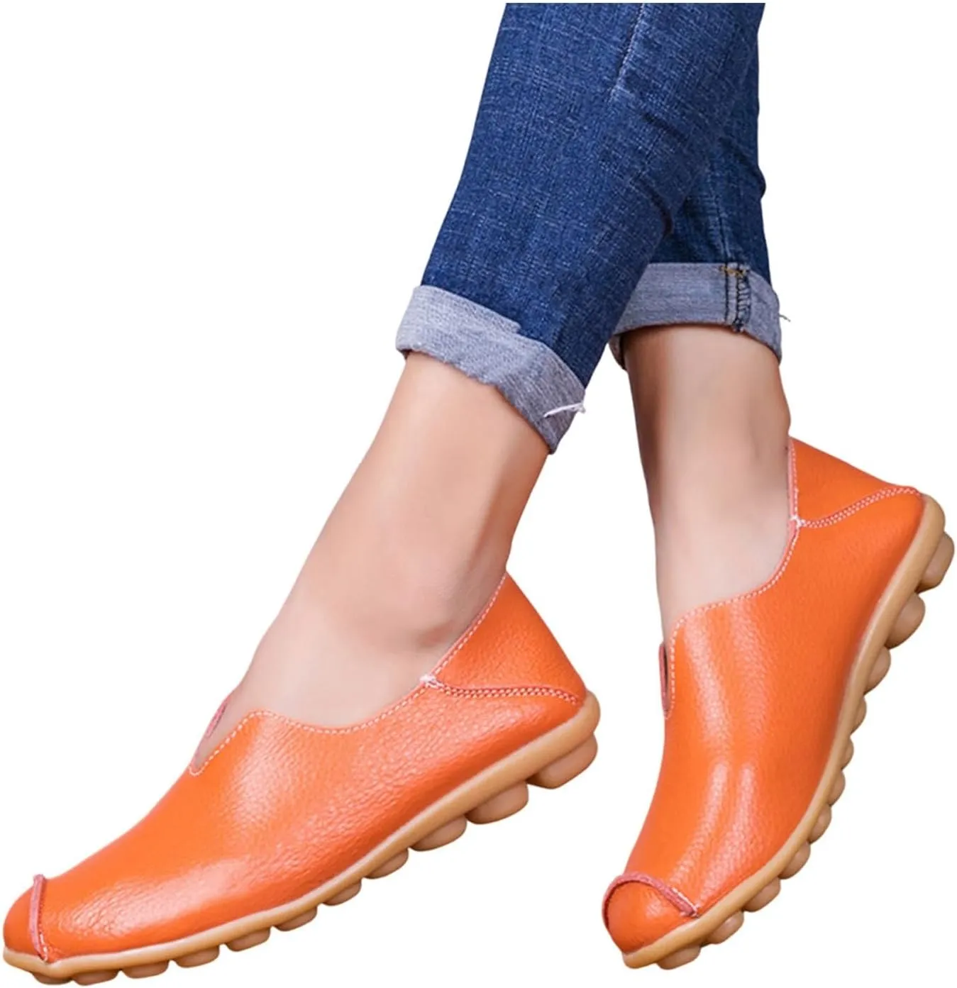 Women's Slip-On Loafers Lug Sole Non Slip Shoes Soft Lightweight Walking Driving Shoes Versatile Leather Shoes