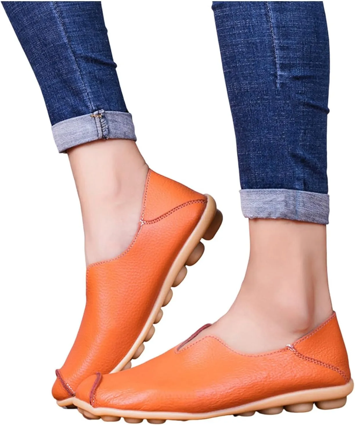 Women's Slip-On Loafers Lug Sole Non Slip Shoes Soft Lightweight Walking Driving Shoes Versatile Leather Shoes