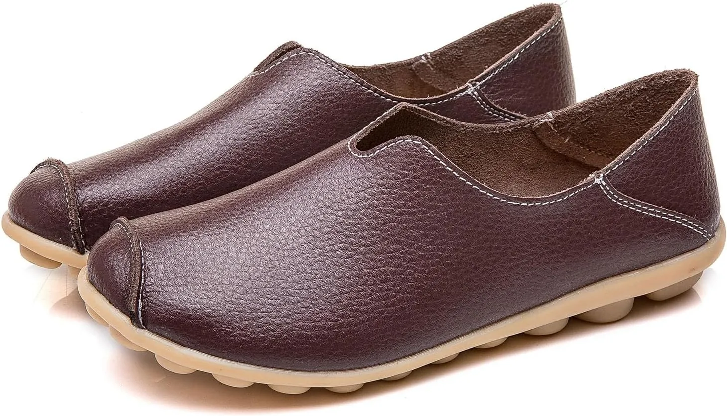 Women's Slip-On Loafers Lug Sole Non Slip Shoes Soft Lightweight Walking Driving Shoes Versatile Leather Shoes
