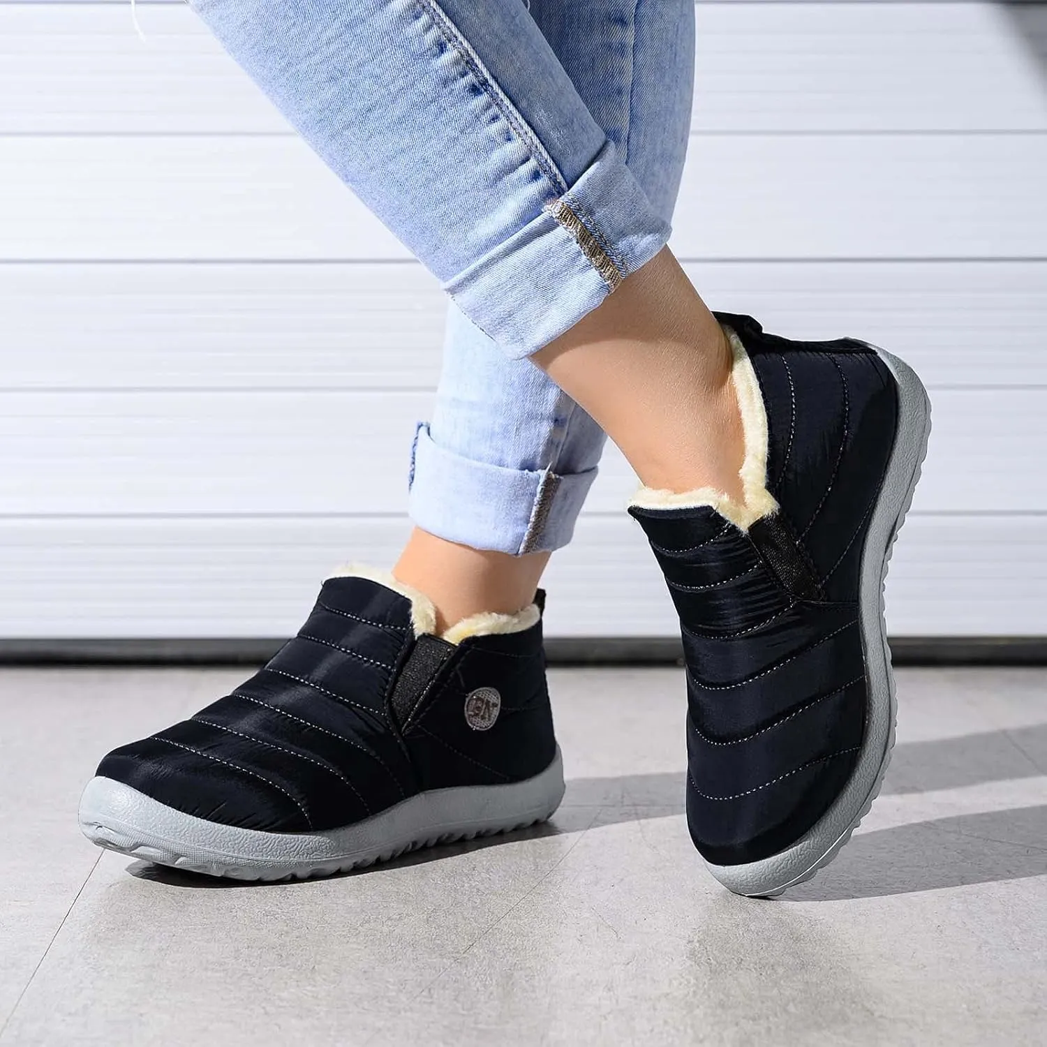 Womens Snow Boots Black Snow Boots for Ladies Indoor Outdoor Womens Winter Snow Boots Women Ankle Booties Womens Winter Boot Slip On Black Boots for Women Mens Snow Booties
