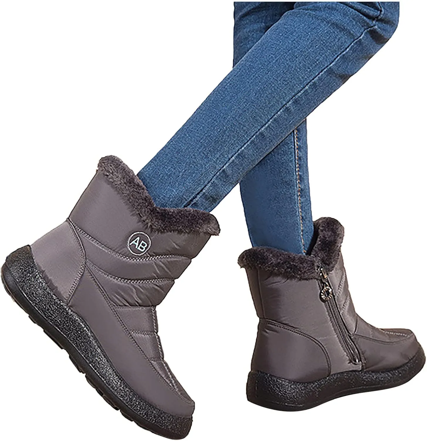 Womens Snow Boots Black Waterproof Unisex Fur Lined Slip On Boots Women's Slip On Winter Snow Boots Warm Women Snow Shoes Steel Toe Shoes for Men Mens Winter Booties