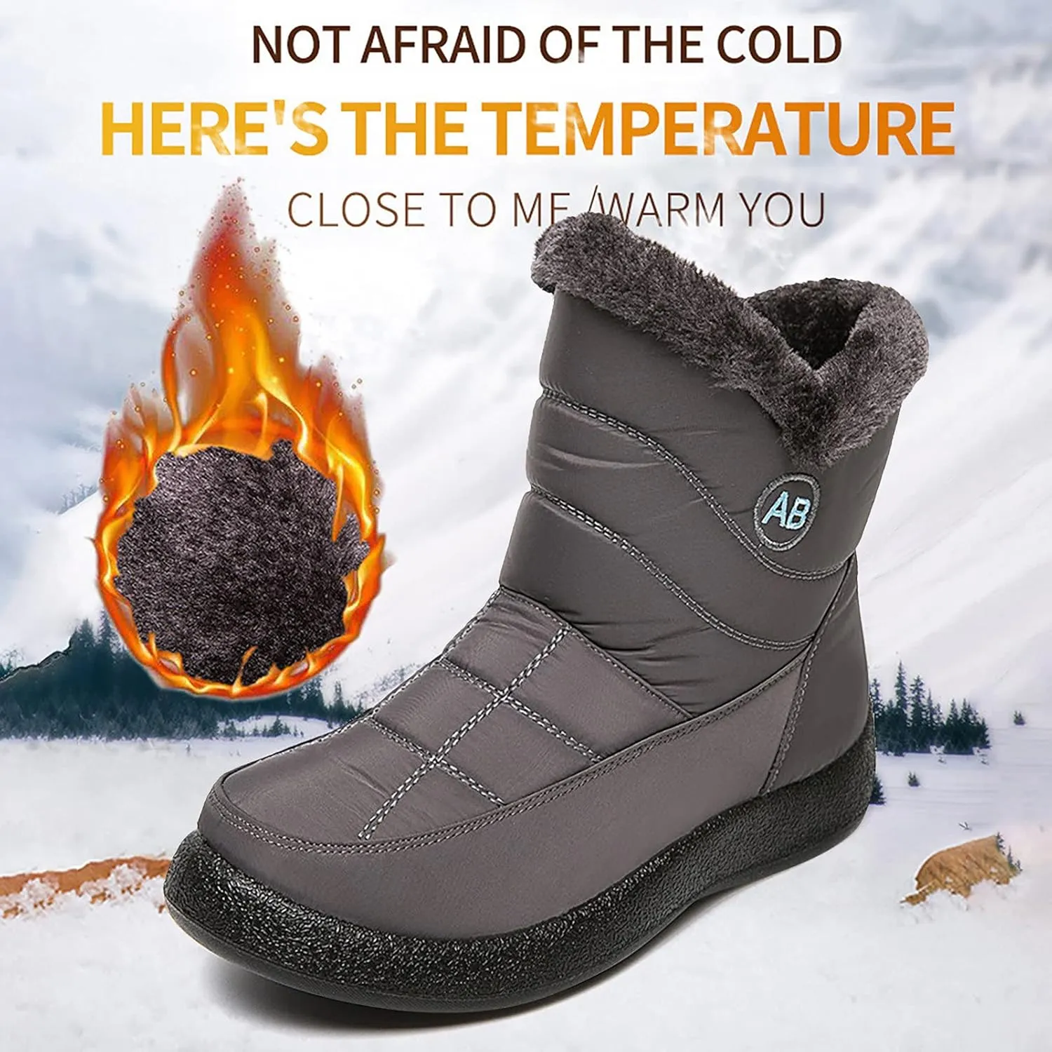 Womens Snow Boots Black Waterproof Unisex Fur Lined Slip On Boots Women's Slip On Winter Snow Boots Warm Women Snow Shoes Steel Toe Shoes for Men Mens Winter Booties